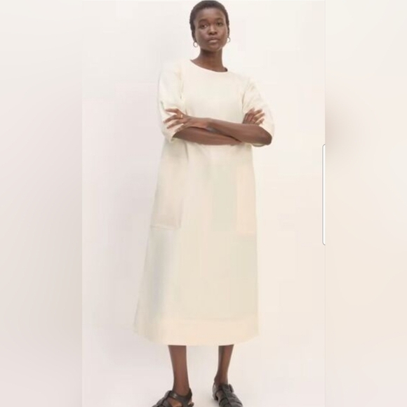 NWT Everlane Short Sleeve Puff Midi Dress Lagenlook  Pale/Yellow Womens Size S - Picture 12 of 12